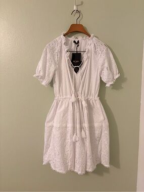 NWT Twin-Set White Broderie Anglaise Mini Dress with Tie Waist